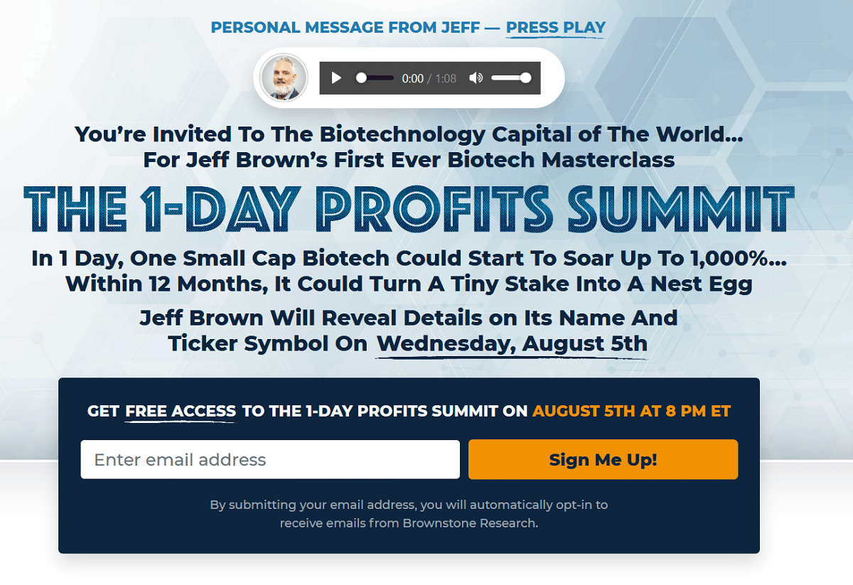 Jeff Brown's First Ever Biotech Masterclass: Jeff Brown's 1-Day Profits Summit