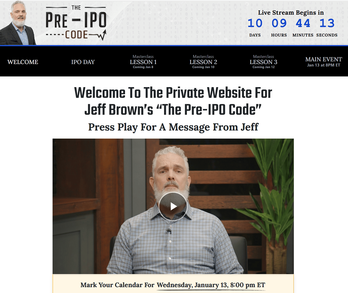 Jeff Brown Pre-IPO Code