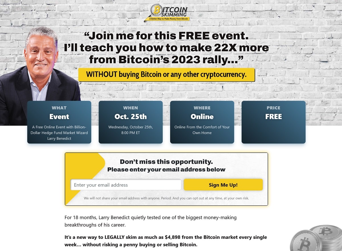 Larry Benedict Bitcoin Skimming Strategy Scam